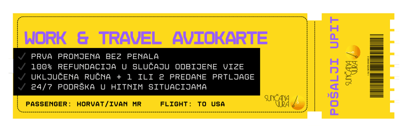 Work & Travel aviokarte Sunčane vure