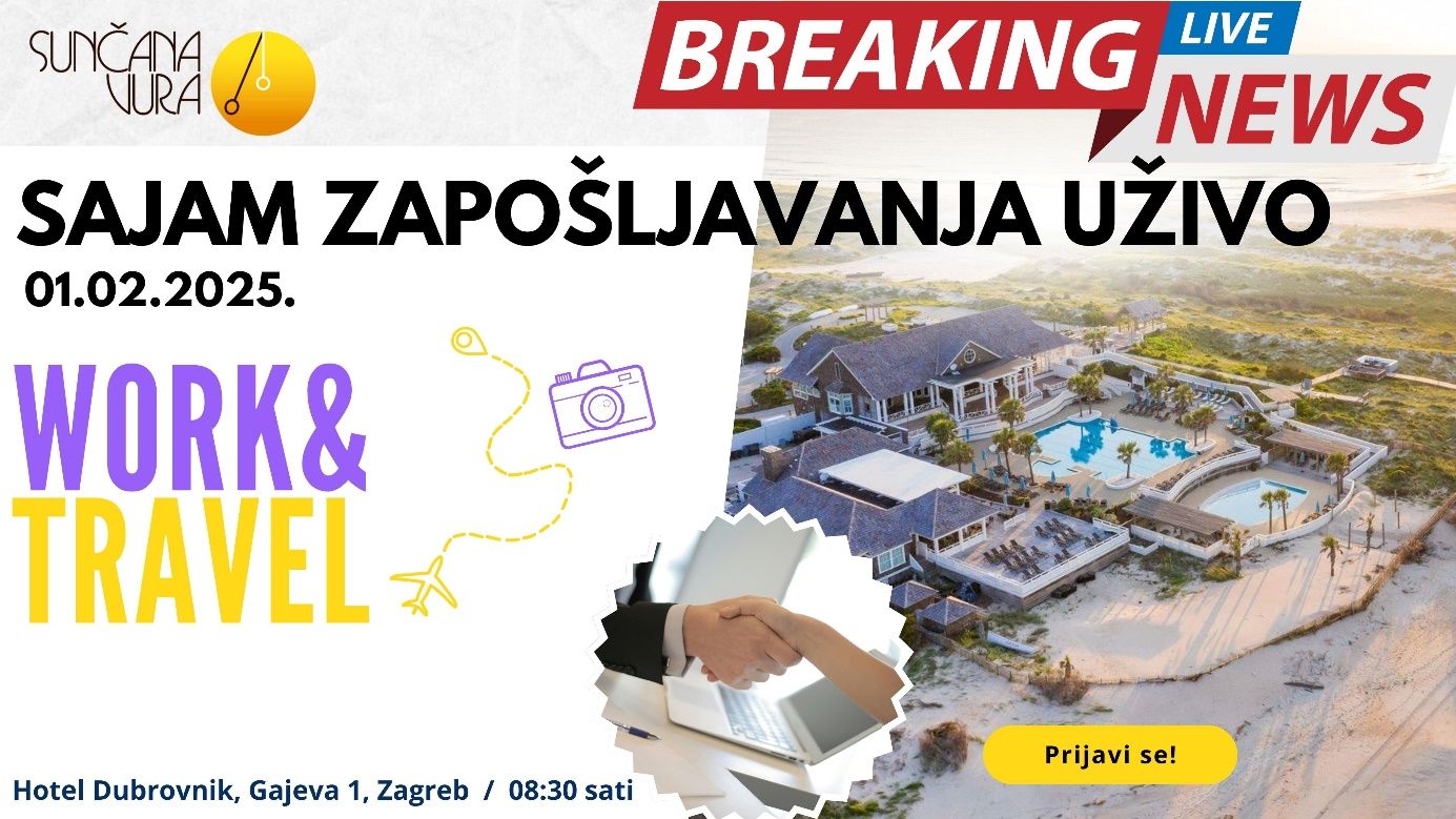 Event poster for the "Work & Travel" Live Job Fair on February 1, 2025.